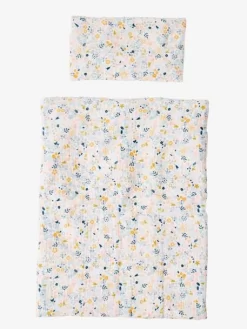 Couette + Oreiller Poupon En Gaze De Coton Blanc Fleuri - Vertbaudet