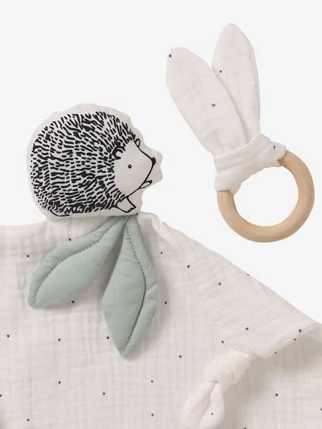 Doudou Carré En Coton Bio* Et Polyester + Hochet Rond LOVELY NATURE Blanc Moyen Uni Avec Decor - Vertbaudet 3 Doudou Carré En Coton Bio* Et Polyester + Hochet Rond LOVELY NATURE Blanc Moyen Uni Avec Decor - Vertbaudet – Image 3
