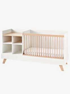 Lit Combiné 4 En 1 évolutif Avec Rangements Et Table à Langer COMBINID Blanc / Bois - Vertbaudet -Baby Dreams Soldes lit combine 4 en 1 evolutif avec rangements et table a langer combinid 4