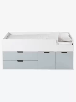 Lit Enfant Mi-hauteur XL Avec Rangements LIGNE PASSE-PASSE Blanc - Gris - Vertbaudet -Baby Dreams Soldes lit enfant mi hauteur xl avec rangements ligne passe passe 2