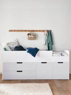 Lit Enfant Mi-hauteur XL Avec Rangements LIGNE PASSE-PASSE Blanc - Gris - Vertbaudet -Baby Dreams Soldes lit enfant mi hauteur xl avec rangements ligne passe passe 3