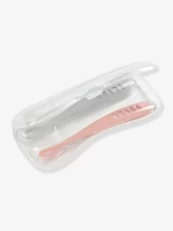 Lot De 2 Cuillères Ergonomiques D'apprentissage + Boîte De Transport BEABA Rose/gris - Beaba -Baby Dreams Soldes lot de 2 cuilleres ergonomiques dapprentissage boite de transport beaba 3