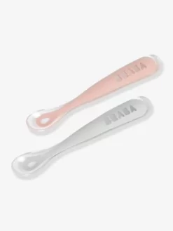 Lot De 2 Cuillères Ergonomiques D'apprentissage + Boîte De Transport BEABA Rose/gris - Beaba -Baby Dreams Soldes lot de 2 cuilleres ergonomiques dapprentissage boite de transport beaba 4