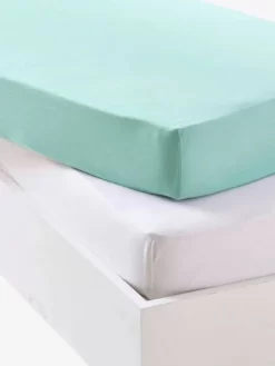 Lot De 2 Draps-housses Bébé En Jersey Extensible Gris + Blanc - Vertbaudet