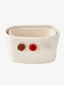 Lot De 2 Paniers En Corde à Pompons Beige - Vertbaudet -Baby Dreams Soldes lot de 2 paniers en corde a pompons 2